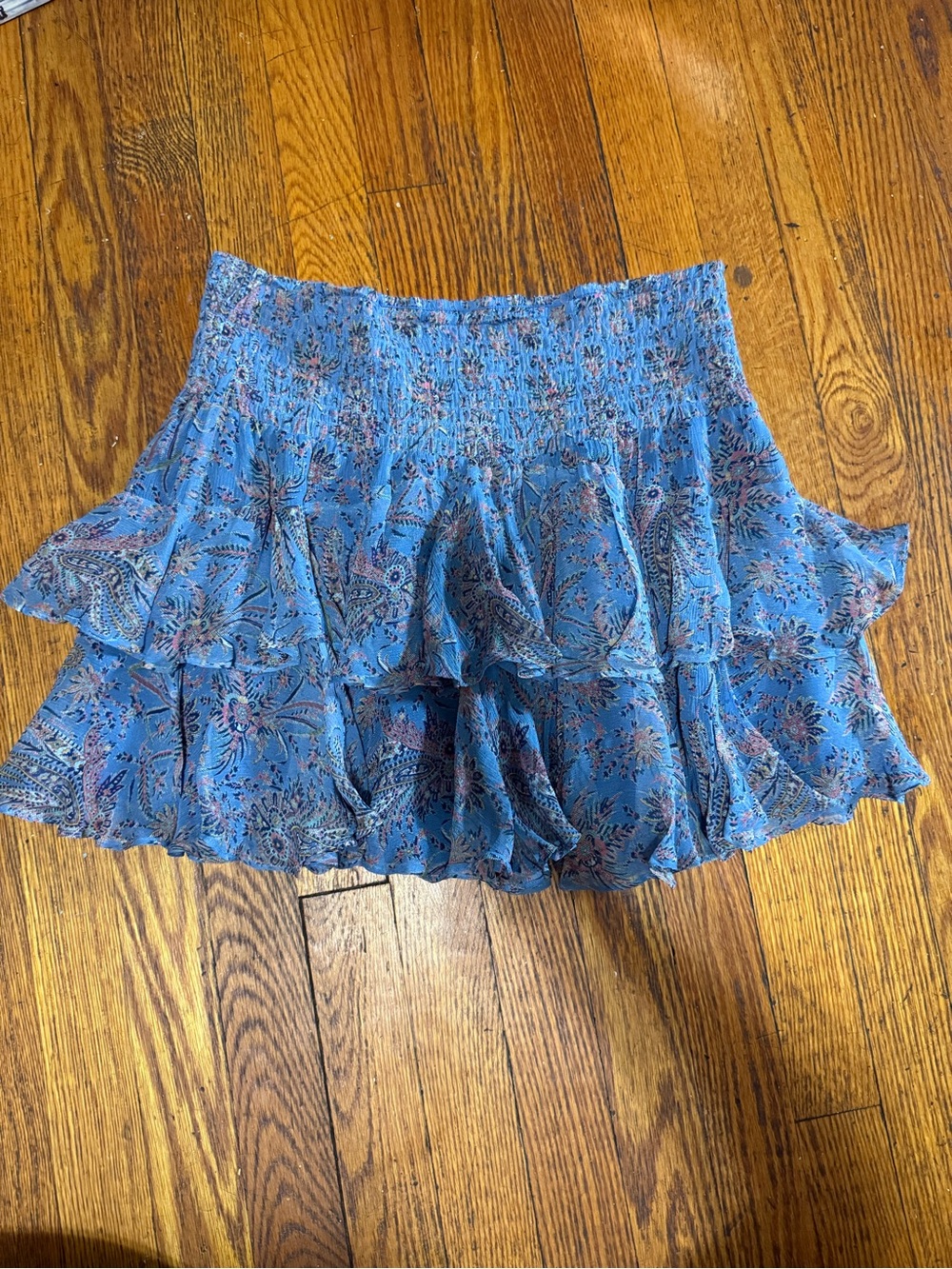 Twelfth Street by Cynthia Vincent Blue Paisley Ruffle Mini Skirt